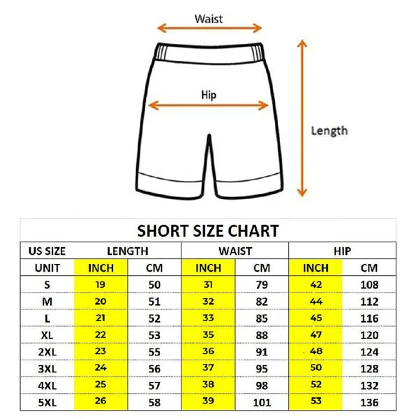 Hawaiian Shorts Size Chart